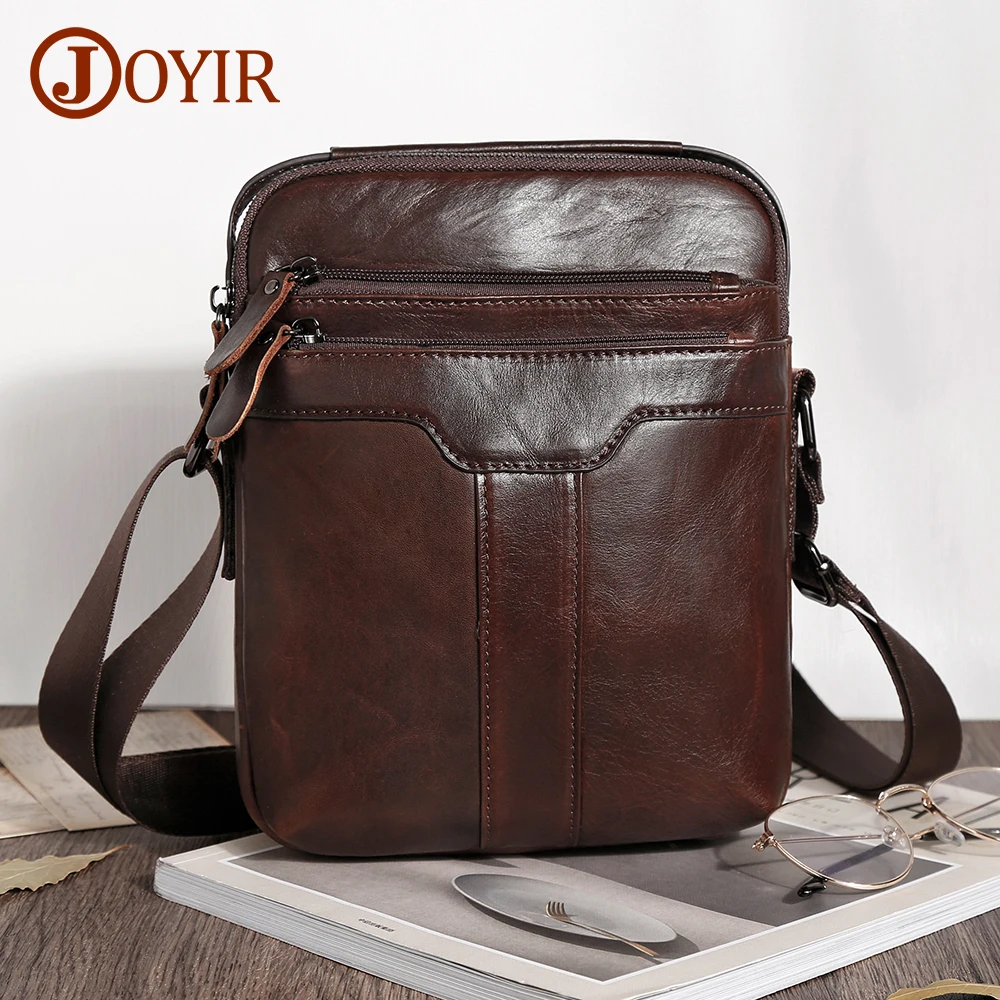 

JOYIR Genuine Leather Crossbody BagCasual Shoulder Bag for 9.7" ipad Cowhide Fashion Small Messenger Bag for Men Luxury Handbag