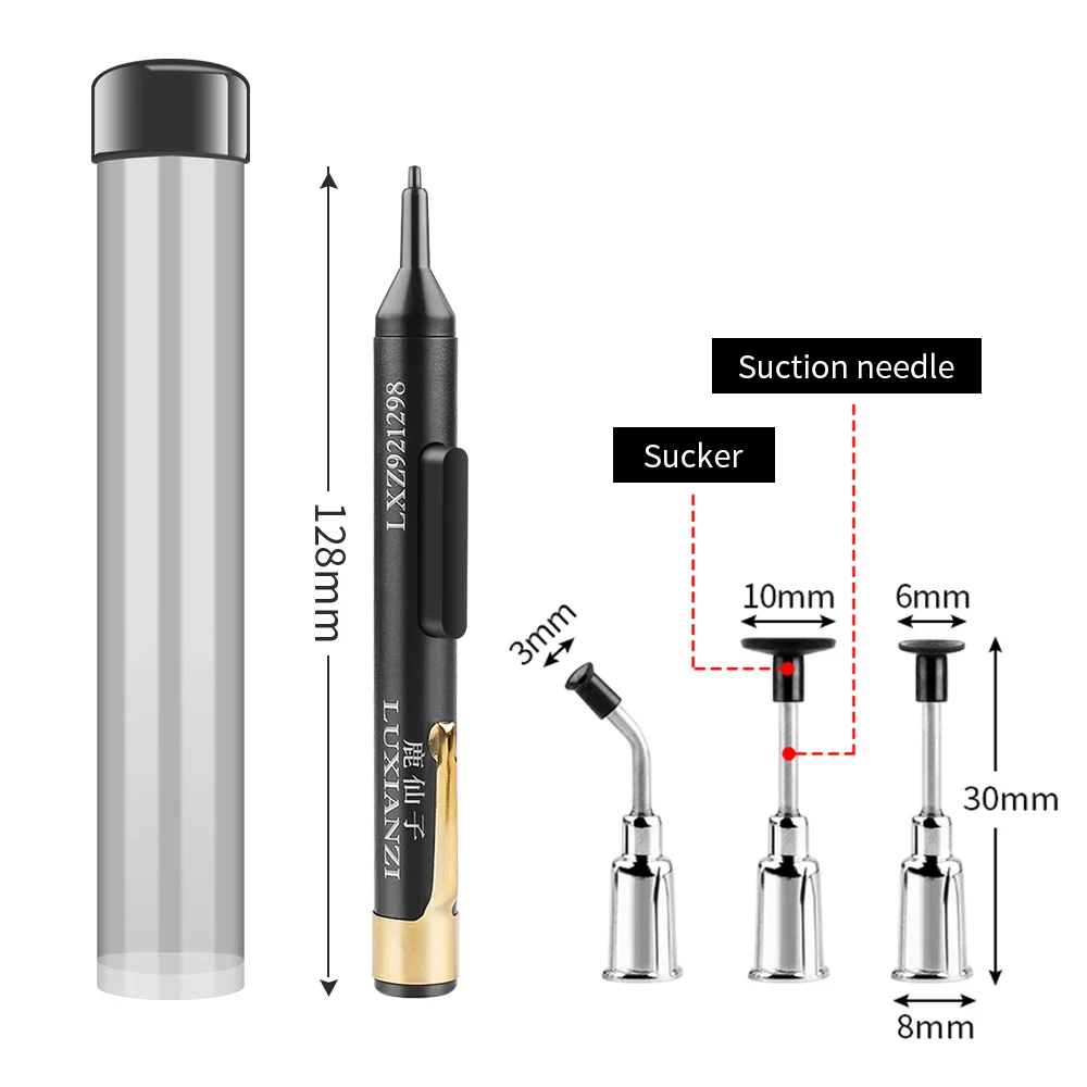 Imagem -02 - Luxianzi Vácuo Sucção Pen Kit com Otário ic Pinças Smd Pick up Ferramenta Removedor Sucker Bomba Solda Desoldering Chupando Canetas