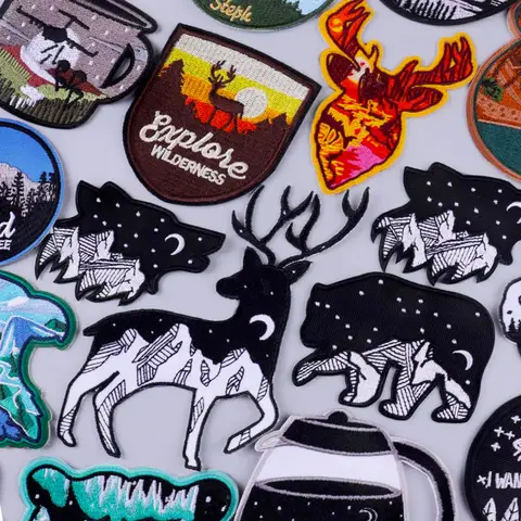 Deer Patch Adventure Travel Embroidered Patches For Clothing Animals Iron On Patches On Clothes Mountain Stickers Outdoor Badges