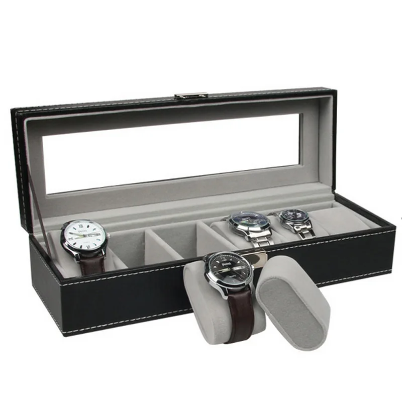 Hot Quality PU Leather Watch Boxes Storage Organizer Box Luxury Jewelry Display Watch Case Black Watch Organizer