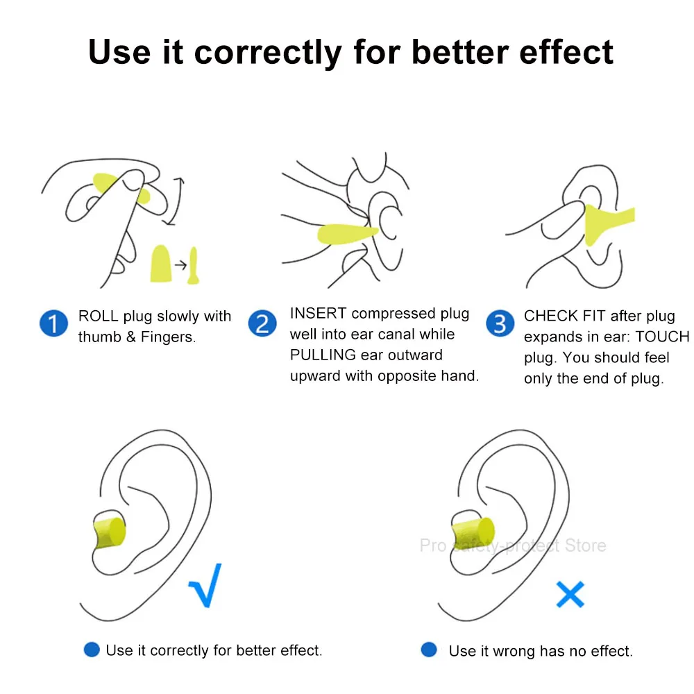 3M Bullet Earplugs E-A-RSoft Yellow Neon 312-1250 Elastic Noise Reduction Wireless NRR:33dB/SNR:36dB LT086