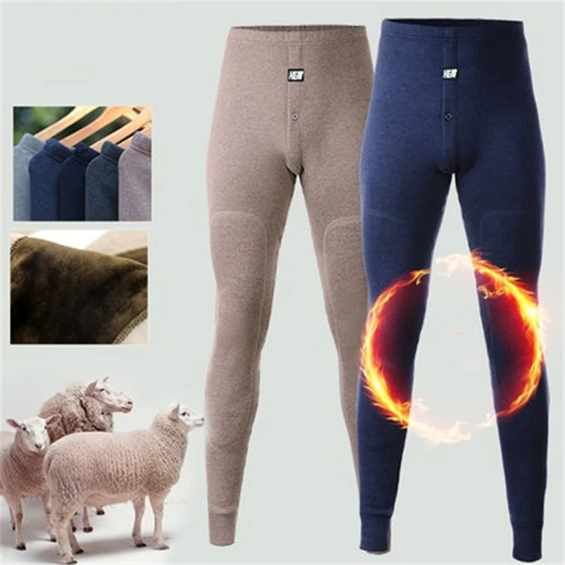 

Fanceey Merino Wool Knee Thicken Pants Thermal underwear Men Winter Cloth Fleece Long John Men Leggings Underpants Super Warm