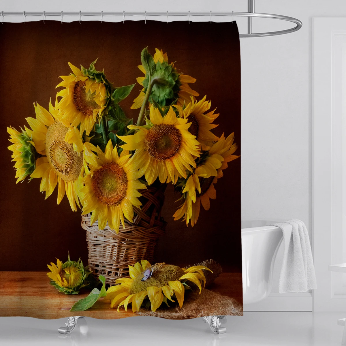 Sunflower Printed Shower Curtain Flower Waterproof Bathroom Curtain Set with Hook Home Decoration Cortinas De Baño 180x200cm