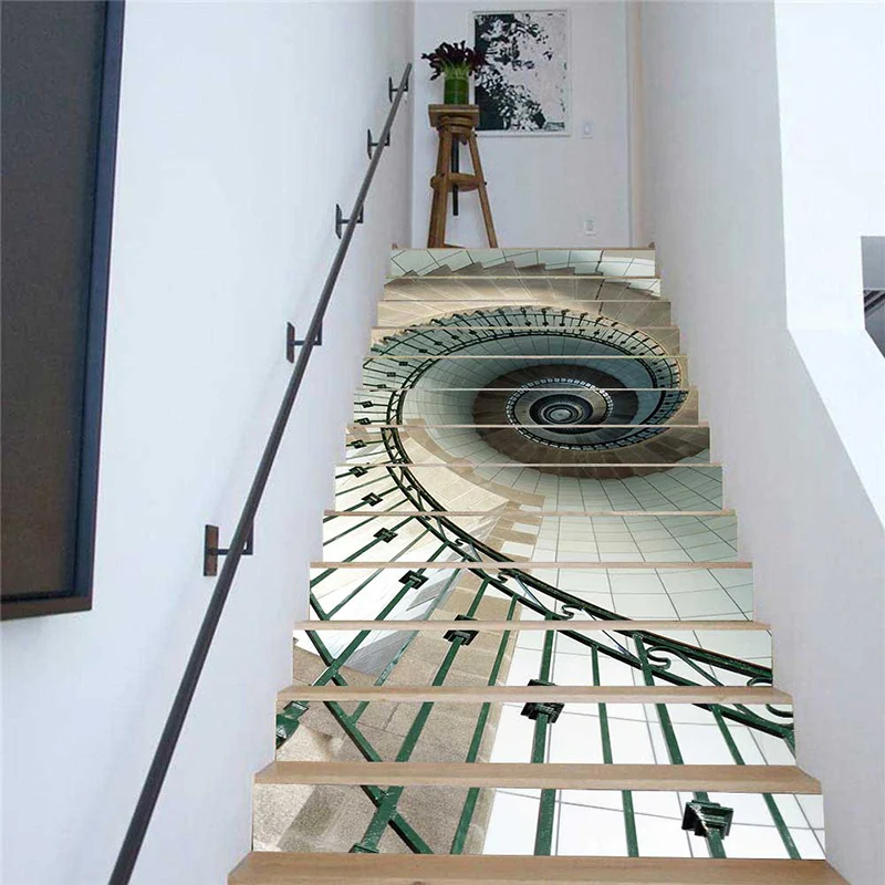 PVC wallpaper Spiral staircase simple 13 pieces of DIY stair stickers, step stickers  wall stickers