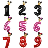 Disney Red Black 30inch Number Foil Balloons Mickey Minnie Head Balloon Figure 1 2 3 4 5 Year Kids Boy Girl Birthday Party Decor