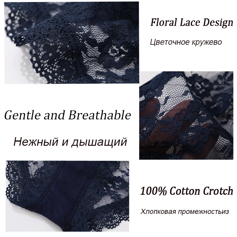 FINETOO 3Pcs/Set Women Sexy Lace Panties Low Rise Hollow Out Transparent Ladies Briefs Solid Color Female Underwear Lingeries