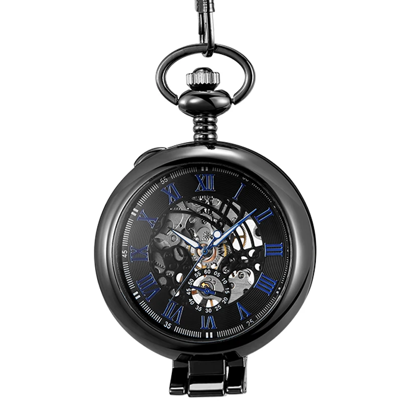 Stand on Table Mechanical Pocket Watch for Men Vintage Skeleton Roman Numeral Reloj Flip Fob Chain Pendant Mechanisch zakhorloge