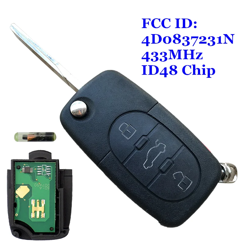 Folding Remote Key Fob 433.92MHz ID48 Chip 4D0837231N 231A Fit For Audi A3 A4 A6 A8 B5 TT RS4 Quattro Old Models 4D0837231A 231N