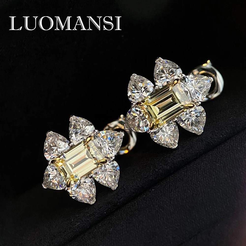 Luomansi New Yellow High Carbon Diamond Earrings Brocade 100% S925 Pure Money Earrings Personalized women's Jewelry