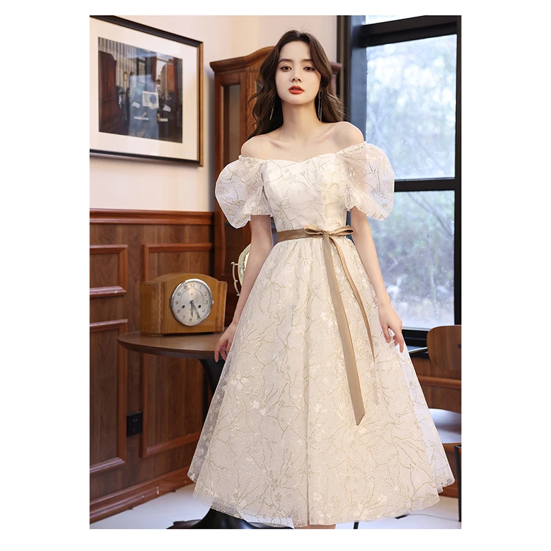 Vestidos de Fiesta de princesa con manga abombada para mujer, elegante vestido de baile, Vintage, Formal, blanco