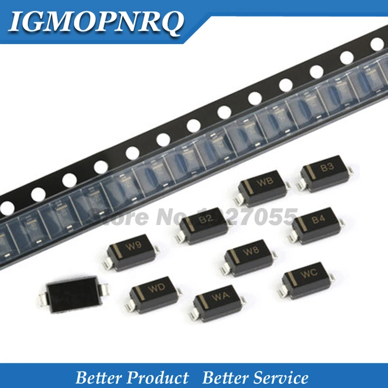 100PCS SMD diode 0805 SOD-323 0.25W SMD Diode BZT52C10V 3V 3V3 7V5 6V8 5V6 5V1 4V7 12V 10V 15V 16V 18V 20V 24V BZT52C3V  BZT52C