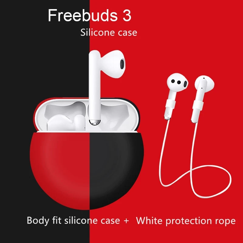 For Huawei Freebuds 3 Bluetooth Headset Silicone Case Earphone Set + Anti-lost Rope Protective Decorative Shell Kit