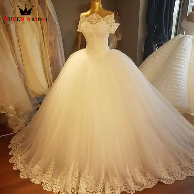 Custom Made Wedding Dress 2023 Ball Gown Puffy Real Photos Lace Appliques Beaded Luxury Formal Bride Dress KW25