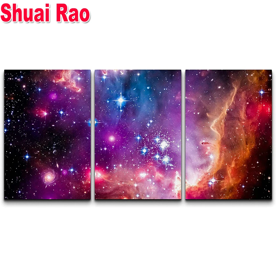 Milky Way Astronomy and Space 5 d diy painting diamond 3 Pieces diamond embroidery full round drill Triptych diamond mosaic