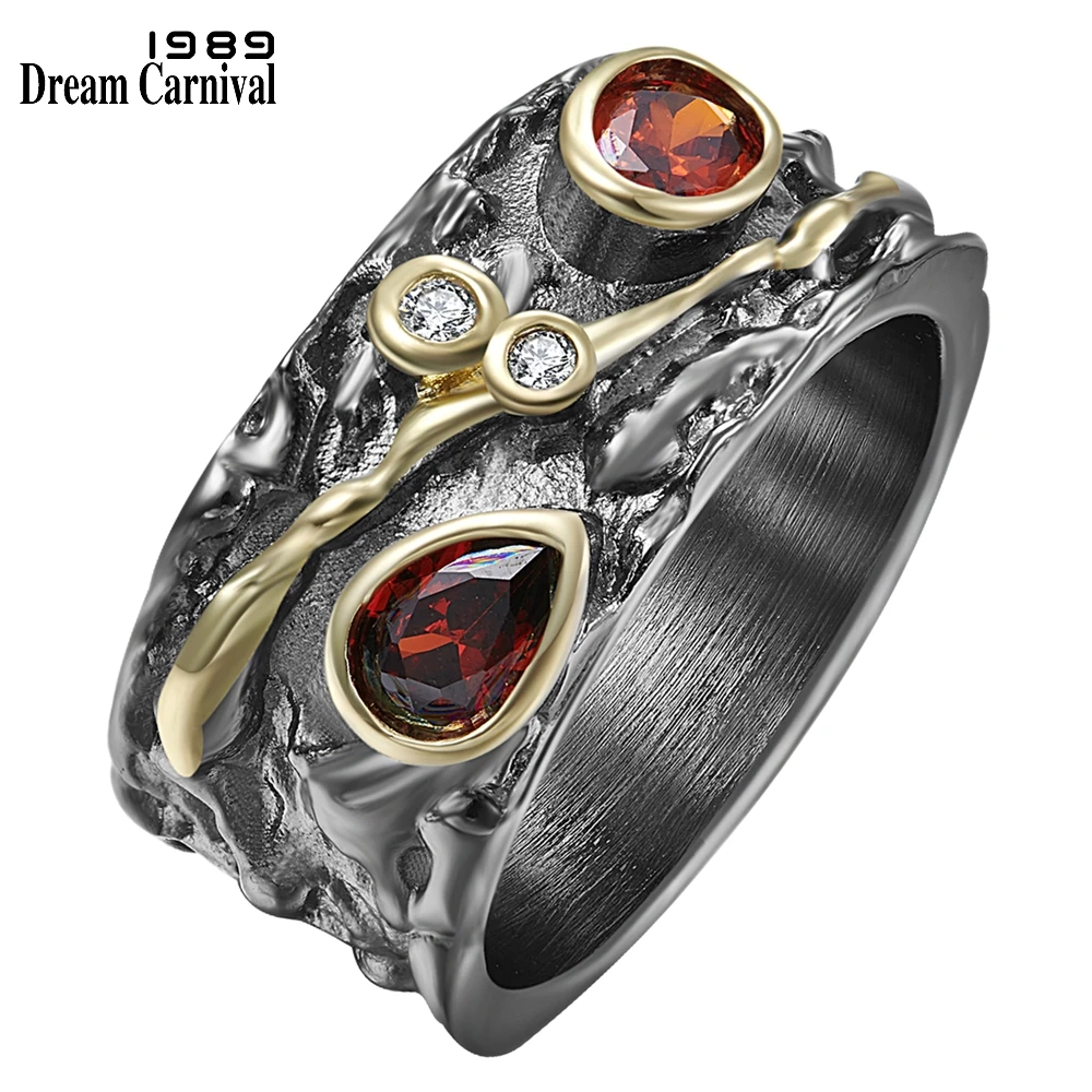 DreamCarnival1989 Baroque Style Ring for Women Black Gold Plated Red CZ Engagement Party Jewelry Give U a Different Look WA11901