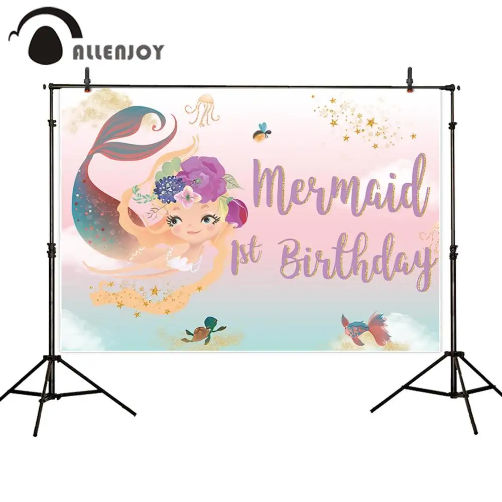 Allenjoy mermaid achtergrond photocall verjaardagsfeestje zoete meisje onderwater pastel kleur glitter sterren foto achtergrond photophone
