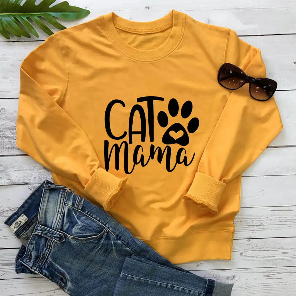 

Cat Mom Cute Paw Graphic Printed Sweatshirt New Arrival Cat Lover Funny Casual 100%Cotton Long Sleeve Tops Cat Lovers Gift