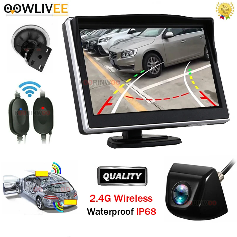 OOWLIVEE Car Intellgent System For Cars Camera Reverse HD Monitor Wireless Backlight Dynamic Track Parking Camera Wide Angle Cam