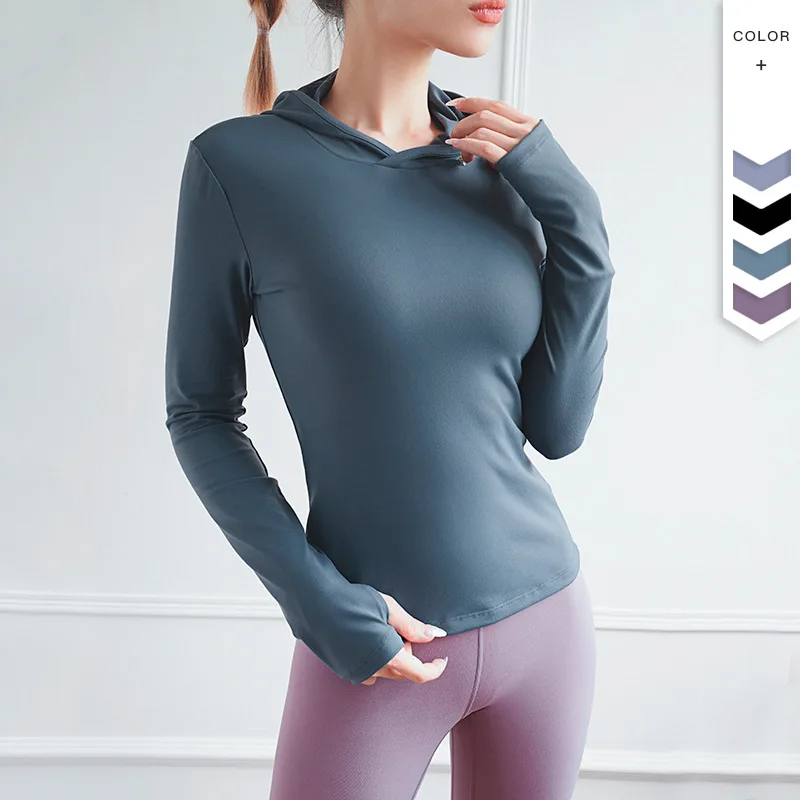 

Leggings Yoga Tops Sports Long-Sleeve Fitness Clothes Autumn Winter Women New Hooded Slim Solid Coolor