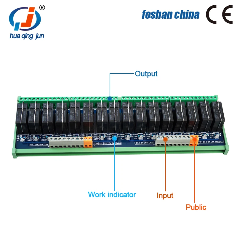 Huaqingjun 16-Channel 1NO 1NC DC24V Relay Module G5RL-1-E 16A QJ-16RGL-O1ZE-24V Electromagnetic Relays for Solenoid Valves