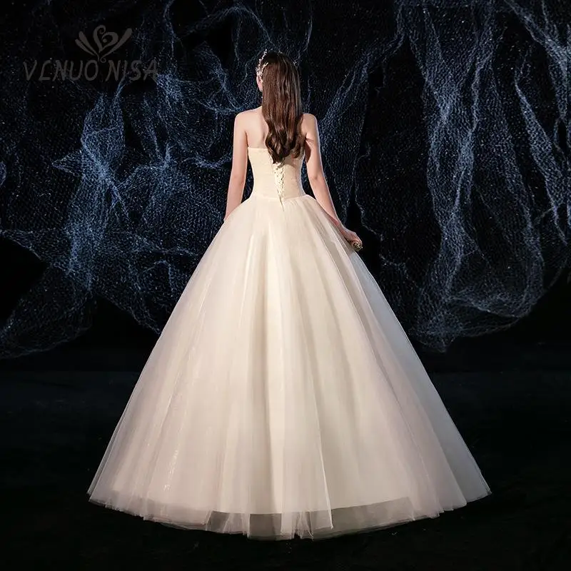 NLNUO NISA-Vestido de Novia de encaje de Organza, traje de novia de tul Vintage sin tirantes, barato, 2023