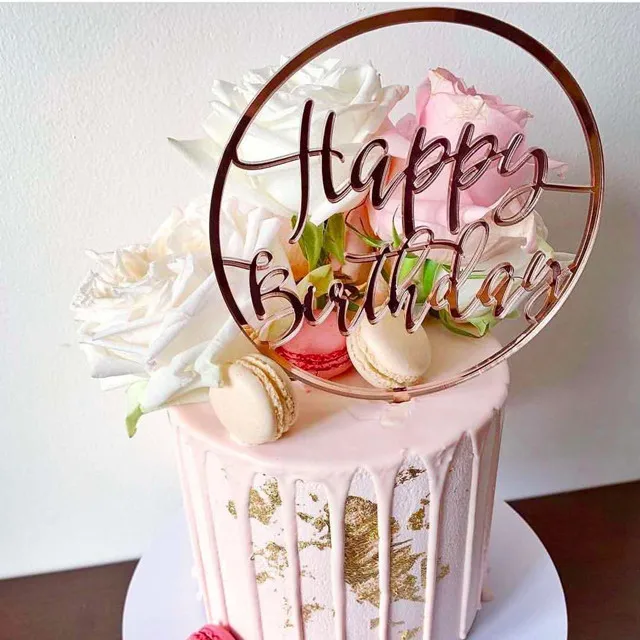 Gold Silber Alles Gute zum Geburtstag Kuchen Topper Acryl Klassische Geburtstag Cupcake Topper Dessert Dekoration für Baby Dusche Kuchen Liefert