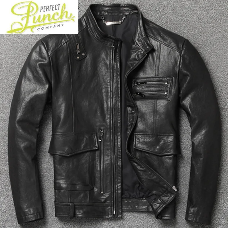 

Genuine Vintage Leather Jacket Men Goatskin Coat Motorcycle Mens Leather Jackets and Coats Spring Autumn Hommes Veste