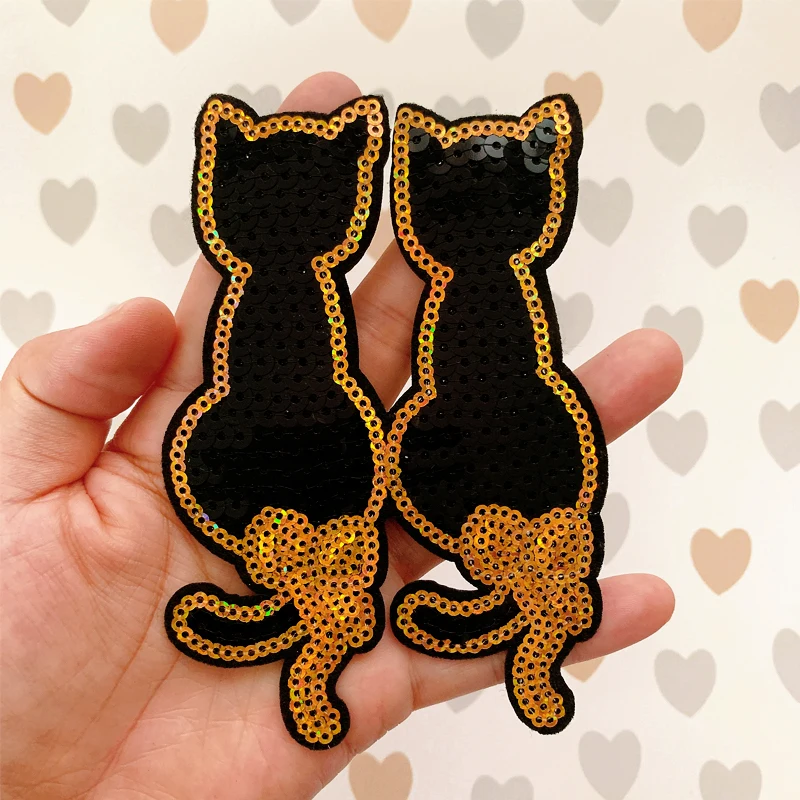 Sequins patch Cat Embroidery patch Cartoon animal BadgeS Wholesale Patches Badges Iron on patches Clothing Accessories