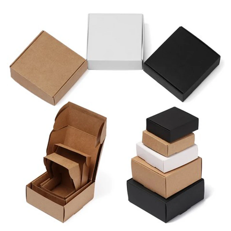 50pcs Multi Size Cute Square Kraft Packaging Box Wedding Party Favor Supplies Handmade Soap Chocolate Candy Storage Carton