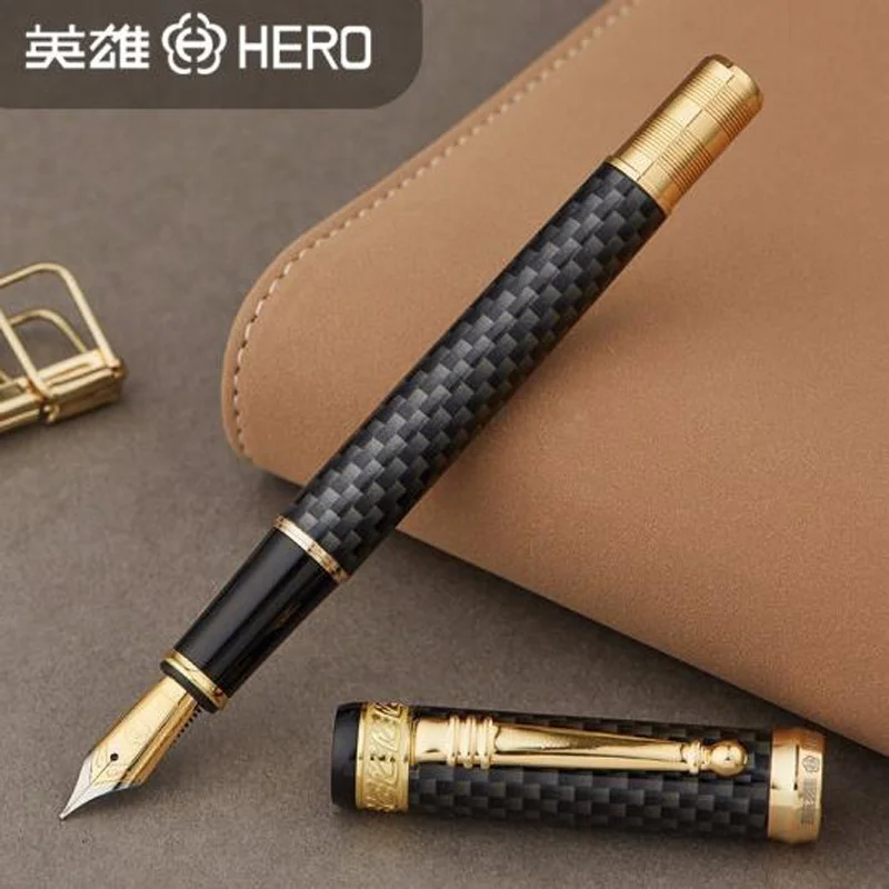 

HERO 768 Carbon Fiber Grey Fountain Pen With Golden Clip Iridium Fine Nib 0.5mm Popular Fountain Pen For Office & Home Gift Set