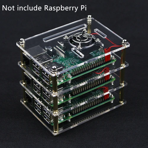 Imagen 2 del producto Caja acrílica Raspberry Pi 4 de 1-10 capas, carcasa transparente + ventilador de refrigeración + cubierta de ventilador para Raspberry Pi 4 Modelo B/3B Plus/3B