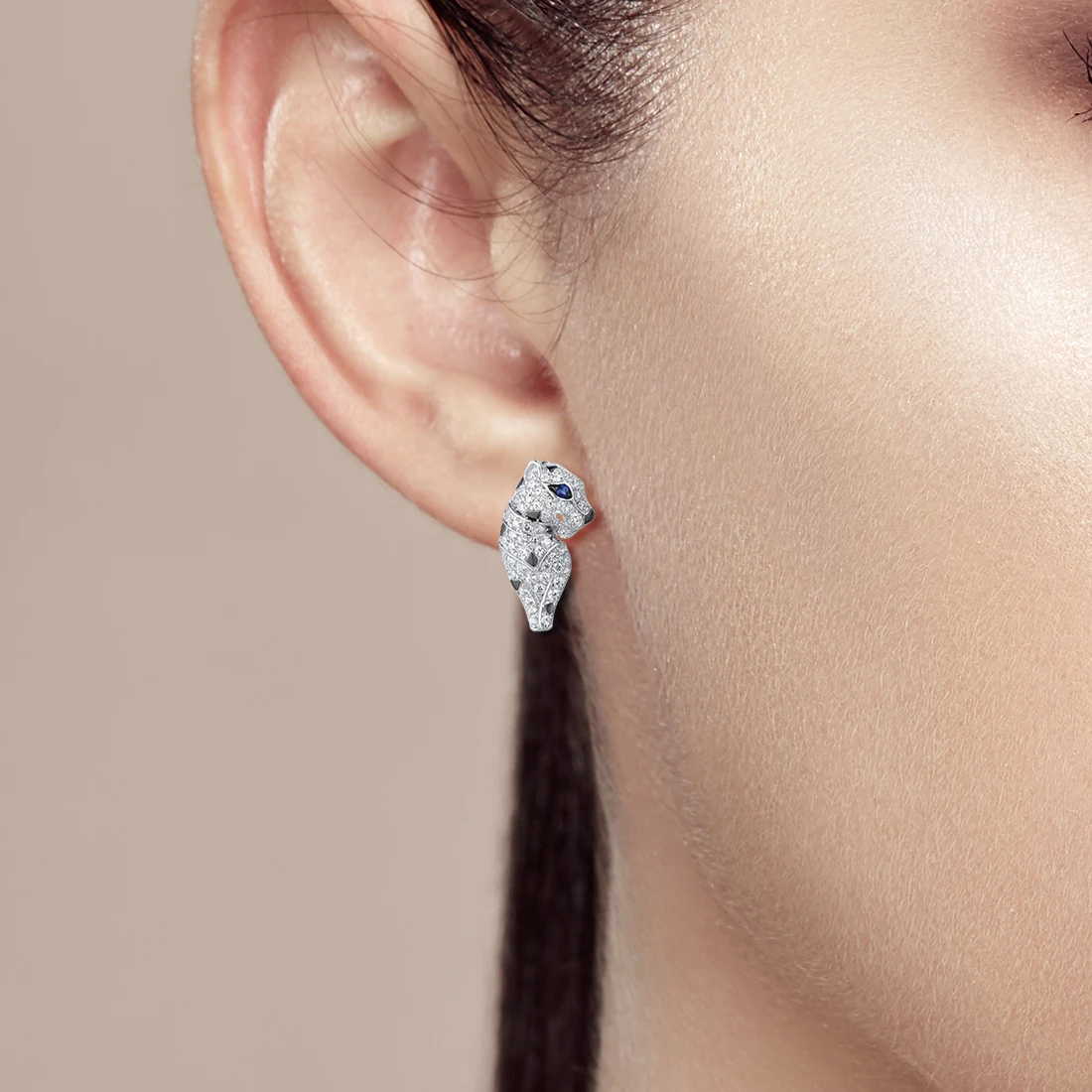 SANTUZZA 925 Sterling Silver Earrings For Women Sparkling Blue Nano CZ Leopard Earrings Unique Trendy Party Gifts Fine Jewelry