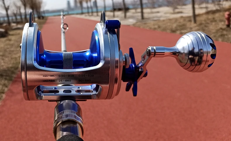 TR10000 Full Metal Heavy Trolling Reel Strong 30kg Drag Power Blue See Boat Fishing Big Drum Reel Right Hand Baitcasting Reel