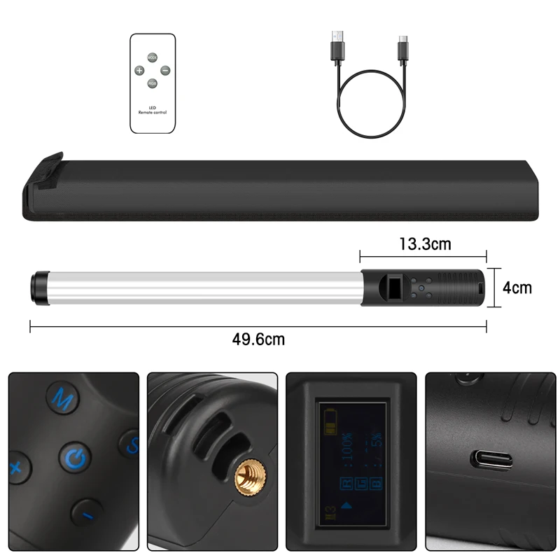 SH Nhiếp Ảnh RGB Ánh Sáng Xử Lý Cây Đũa Thần Điền Vào Làm Sáng Video W200 RGB Đầy Màu Sắc Thanh Hiệu Ứng Máy Ảnh Chiếu Sáng 2500K-9000K Xử Lý Cây Đũa Phép