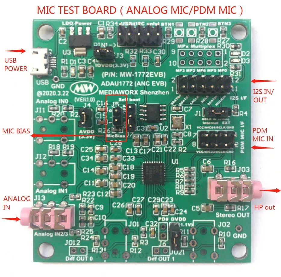 Imagem -04 - Placa de Teste de Mic Placa de Desenvolvimento Pdm para I2s Adau17721777