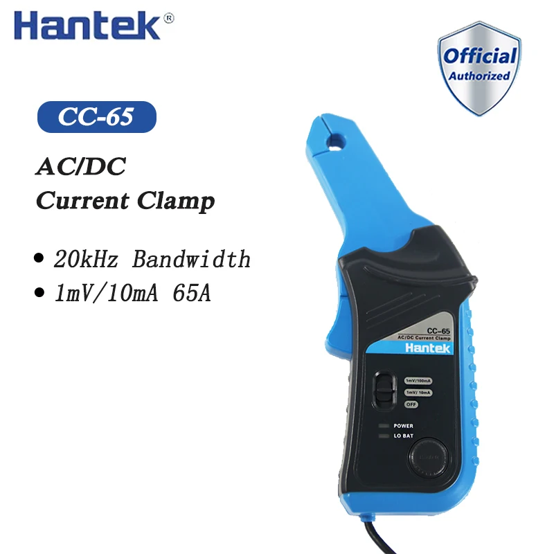 Hantek CC-65 miernik cęgowy prądu AC/DC do multimetru cyfrowego oscyloskop 20KHz przepustowość 1mV/10mA 65A ze złączem BNC CC65