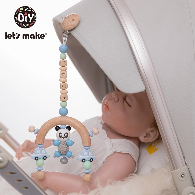 Let's Make – anneau de dentition en bois sans BPA pour bébé, Mini Mobile, pendentif pour poussette en demi-cercle, jouets de gymnastique, hochet, 1 pièce