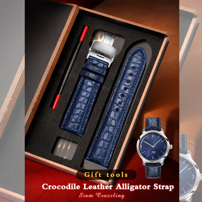 12 14 16 18 20 22 24mm Crocodile Leather Alligator Strap for Longines Master Omega Men and Women Butterfly Clasp Watchband