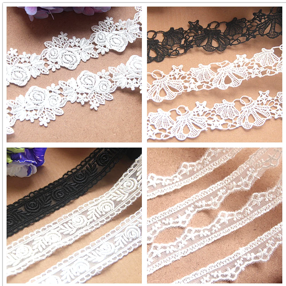 5 Yards Polyester Embroidered Lace 3d Flower Guipure Lace Embroidery Appliqued Sewing Trims White and Black