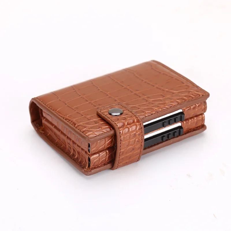 PUOU Double Card Wallet Aluminium RFID Blocking Metal Card Package Card Holder Credit Card Case Men Card ID Holder Card Box