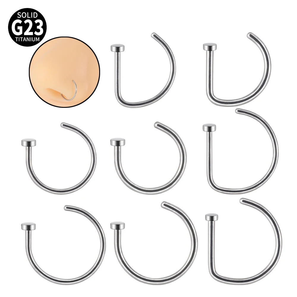 1PC G23 Titanium Nose Rings D Shape Nose Hoop Stud Ear Cartilage Piercing Nose Nostril Piercing Nariz Body Jewelry Piercings