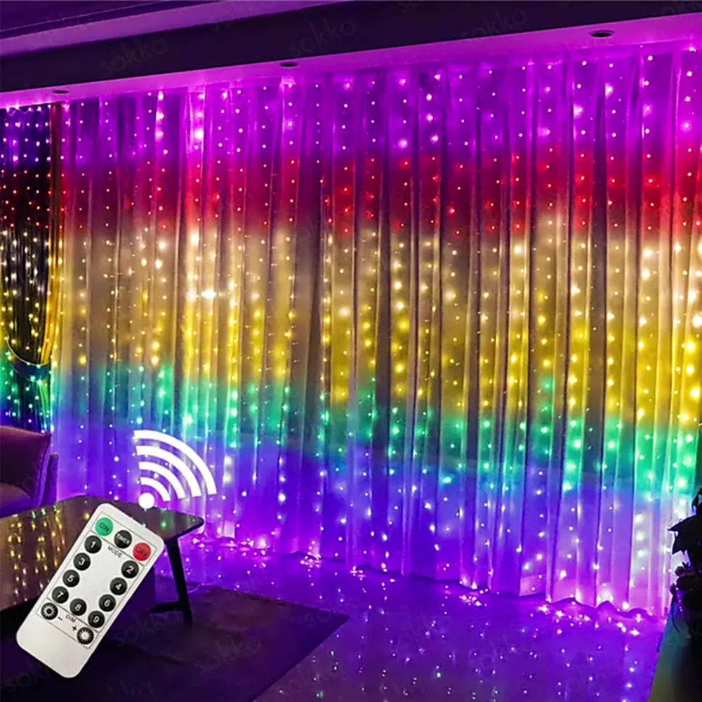 3M Rainbow LED Curtain Fairy String Light USB Garland Lamp with Remote Control for Christmas Party Home Window Decoration