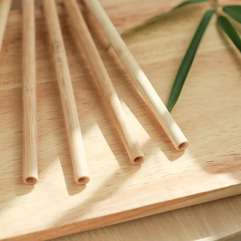 Natural Bamboo Straw Reusable Drinking Straws with Case + Clean Brush Eco-friendly Bamboo Straws Bar Cocktail Drinks Tools