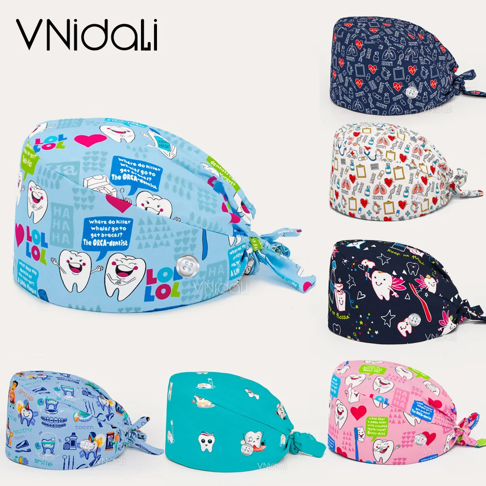 with button scrub hat beauty salon working cap lab pet shop nursing Dentaire chirurgie adjustable scrubs cap nurse accessories