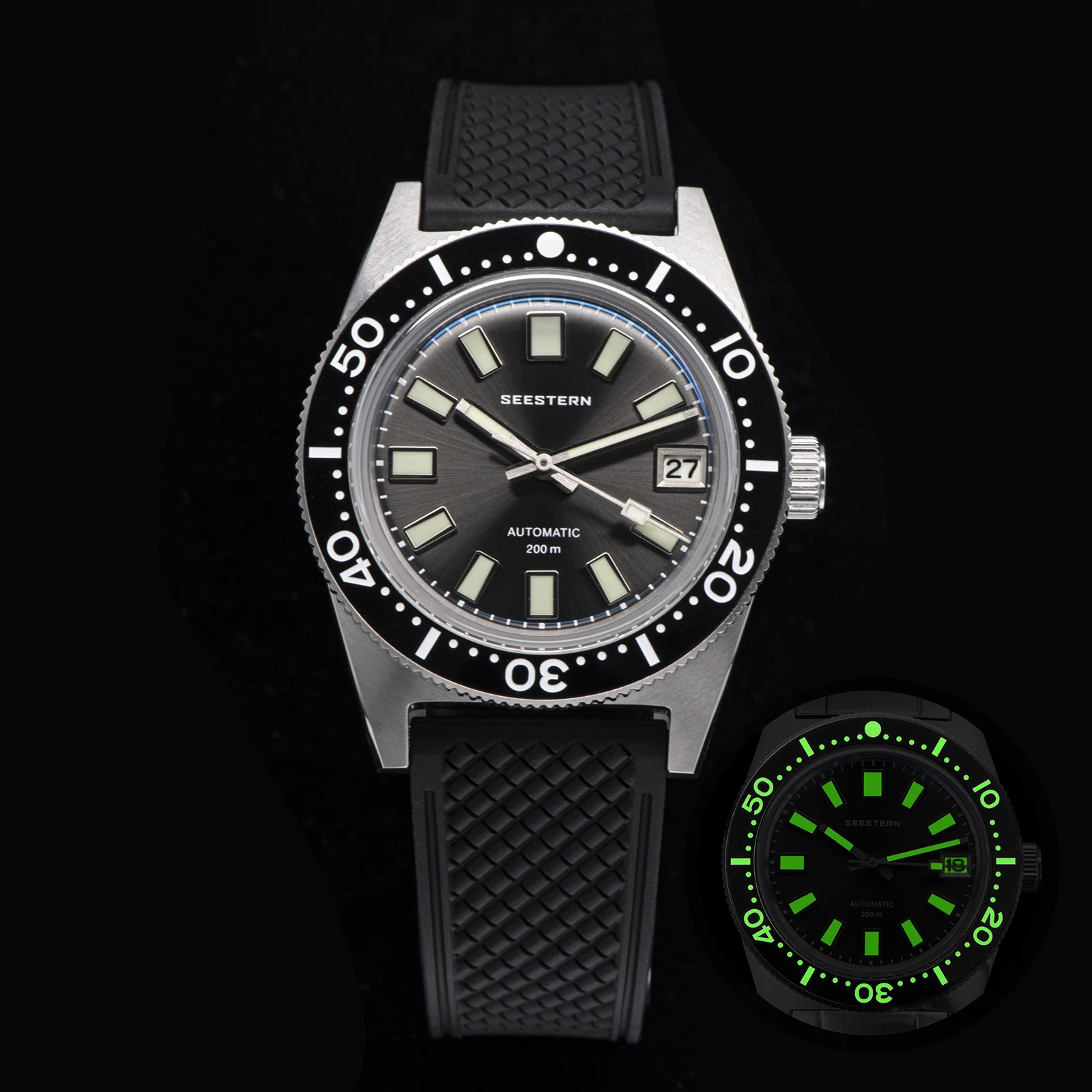 SEESTERN 62MAS Duikhorloge Mannen Automatisch Mechanisch Horloge Lichtgevende Bezel Waterdicht NH35 Beweging Saffierglas Armband