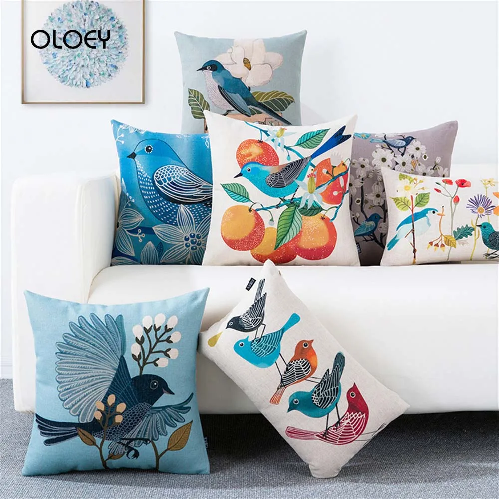 

Nordic Style Linen Cushion Cover Animal Bird Cute Cushion Cover Decoration Home Bedroom Hotel Car Decoration Cushion 45x45cm