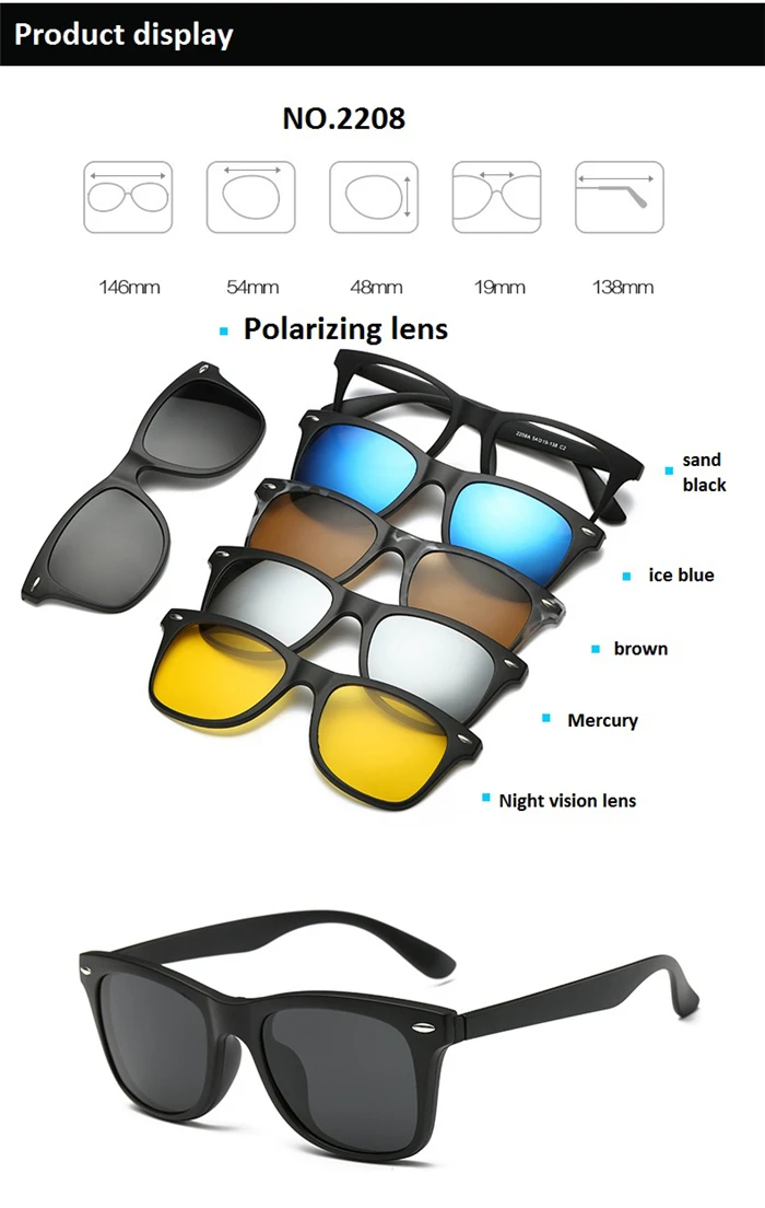 5 1 Anzug Multifunktion sclip verschreibung pflicht ige Sonnenbrille mit Myopie Männer Magnet kurzsichtige Brille Frauen 0 -0.5 -0.75 bis -6.0 – Detail 9