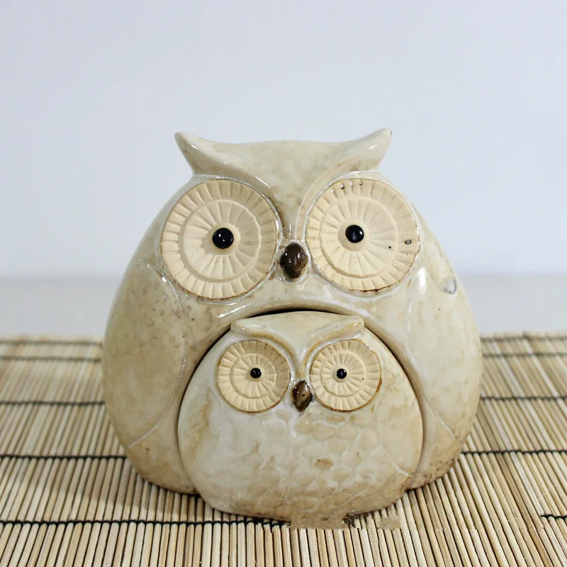 

2pcs/lot Ceramic Owl Crafts Glaze Animal Ornaments Creative Home Furnishing Decoration