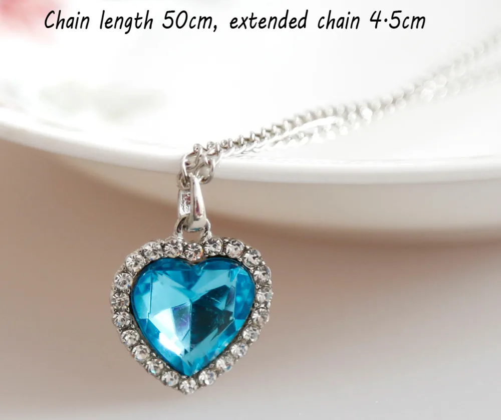 Classic Titanic Heart Of Ocean Crystal Rhinestone Heart Sharped Pendant Necklace Blue Champagne Pink Fine Jewelry Girl Gifts