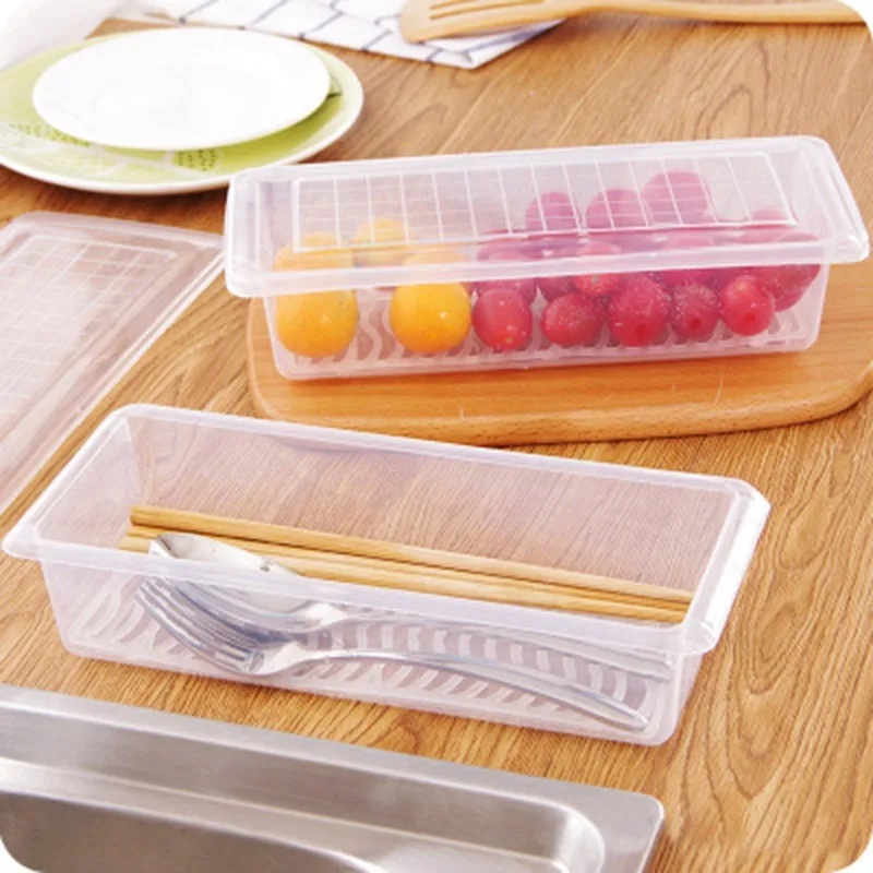 

Pop Kitchen Rectangular Refrigerator Drainage Storage Box Plastic Fruit Box Food Sealed Freezer Storage Box-1